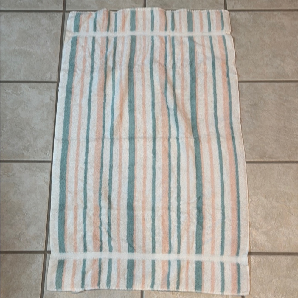 Caress Striped Vintage Towel in White, Peach, and Teal Cotton